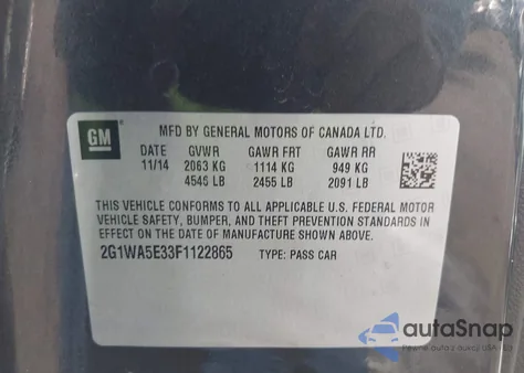 2015 Chevrolet Impala Limited Ls z USA, uszkodzony, nr VIN 2G1WA5E33F1122865